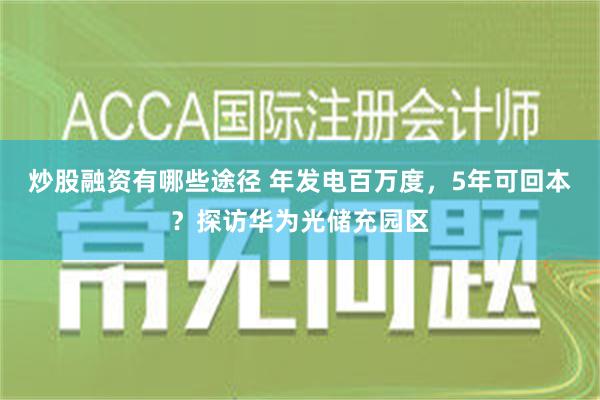 炒股融资有哪些途径 年发电百万度，5年可回本？探访华为光储充园区