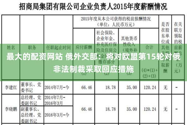 最大的配资网站 俄外交部：将对欧盟第15轮对俄非法制裁采取回应措施